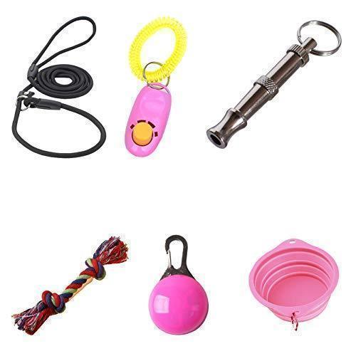 Puppy Training Kit 6 Pcs Dogs Leash Dogs Clicker Dog Bowl Ultrasonic Whistle Pet Trainer Puppy Training Set Puppy Supplies Starter Kit for Teaching Commands, Bark Control and Potty Training