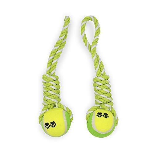 2 Piece Dog Training Ball on Rope, Cotton Rope Ball, Tug Ball Toy, Tough Rope Toy , Non-Toxic and Durable Dog Toys for Big and Small Dogs