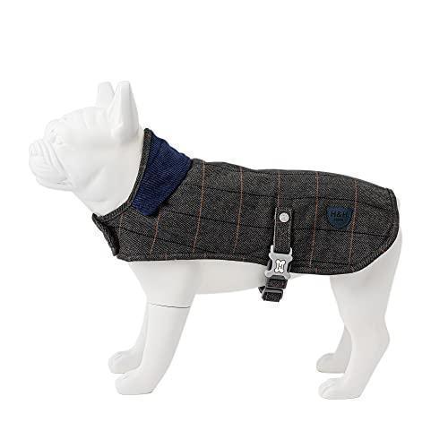 HUGO & HUDSON Dog Fleece Jacket - Clothing & Accessories for Dogs Winter Coats & Jackets with Adjustable Underbody Strap, Grey & Navy Checked Tweed XS