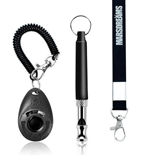 MARSDREAMS Dog Training Clicker and Dog Whistle, Dog Clicker Training Kit, Adjustable Frequencies Pitch Ultrasonic Whistle with Black Lanyard for Dog Training