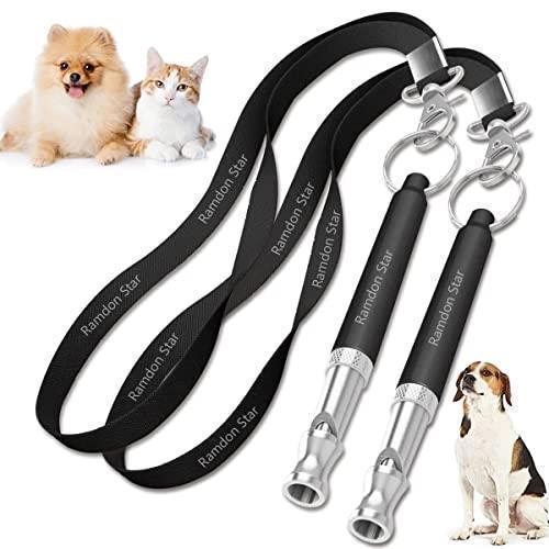 Ramdon Star 2 Pack Dog Whistle,Dog Whistle to Stop Barking,Professional Ultrasonic Adjustable High Pitch Ultra-Sonic Sound Tool with Free Premium Quality Lanyard Strap(Black)