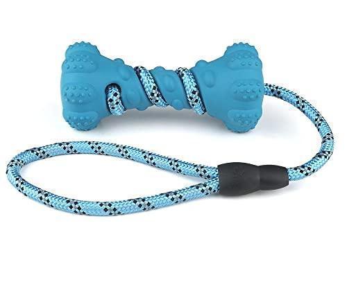 HQ Goodie Dog Toy with Rope, Bone Toy Heavy chewers pet Toy can be use for Dog Training, Fetching (Blue)