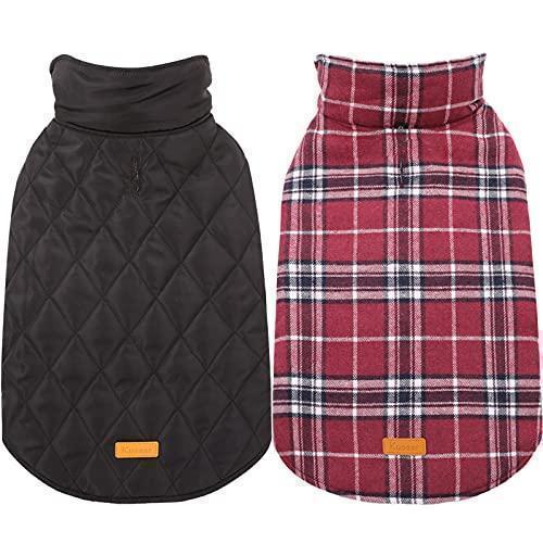 Kuoser Cozy Waterproof Windproof Reversible British Style Plaid Dog Vest Winter Coat Warm Dog Apparel for Cold Weather Dog Jacket for Small Medium Large Dogs with Furry Collar (XS - 3XL)